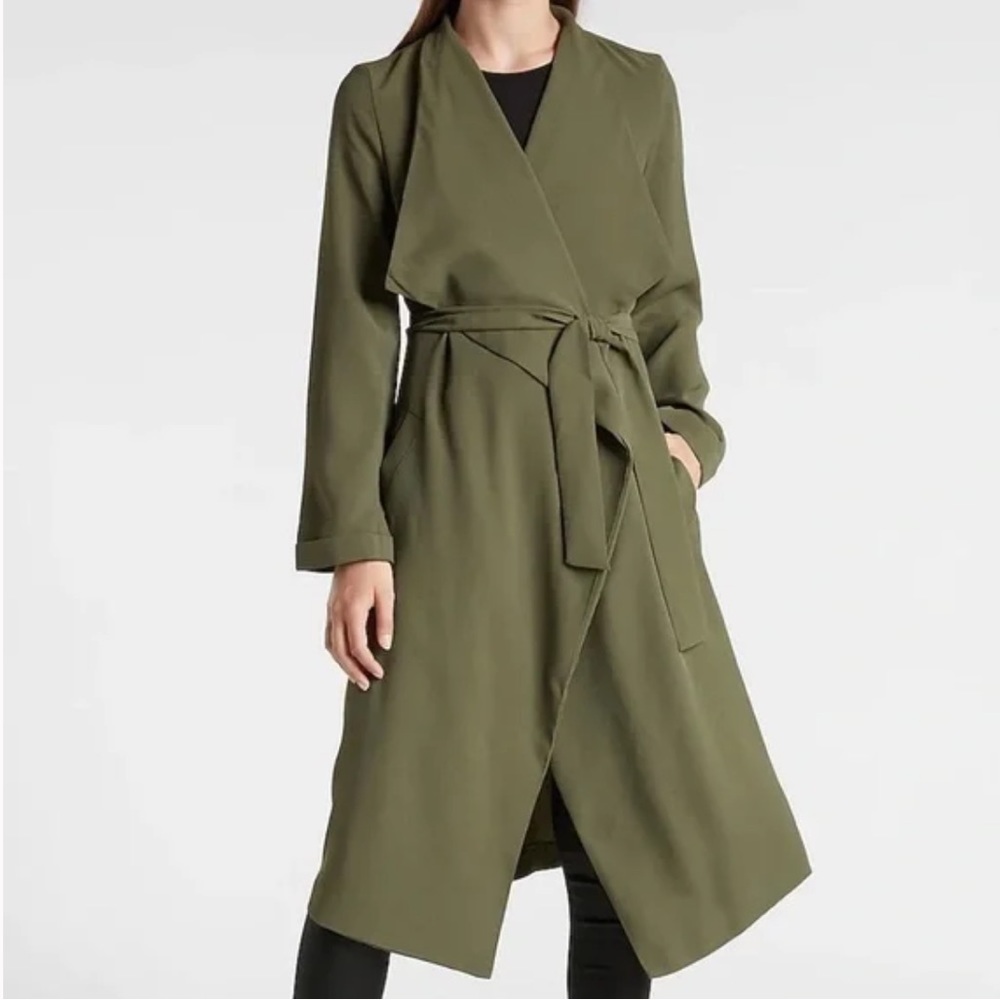 Express, Soft Trench Coat with Belt, Olive Green, Small